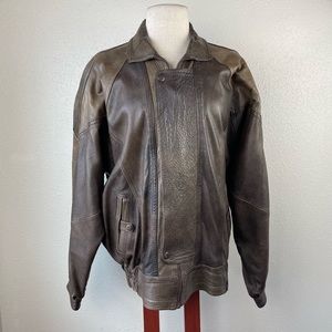 Ethiopian Two Tone Brown Leather Jacket Size XL